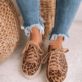 Flat Heel Leopard Print Lace Up Casual Women's Casual Pumps